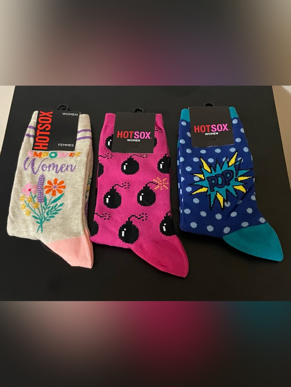 ✨3 Pairs✨Hot Sox Women’s Colorful Novelty Sock  - Pink, Blue, Cream